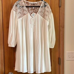 BY EGREIS White Delicate Dress lined cotton with lace shoulder detail size M